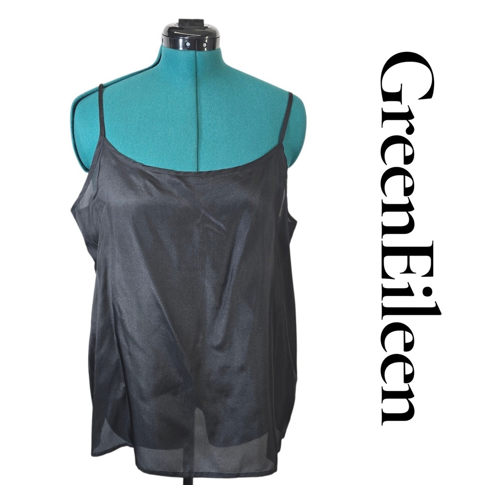 Eileen Fisher Green Eileen Black 100% Silk Camisole Top Adjustable Straps Large